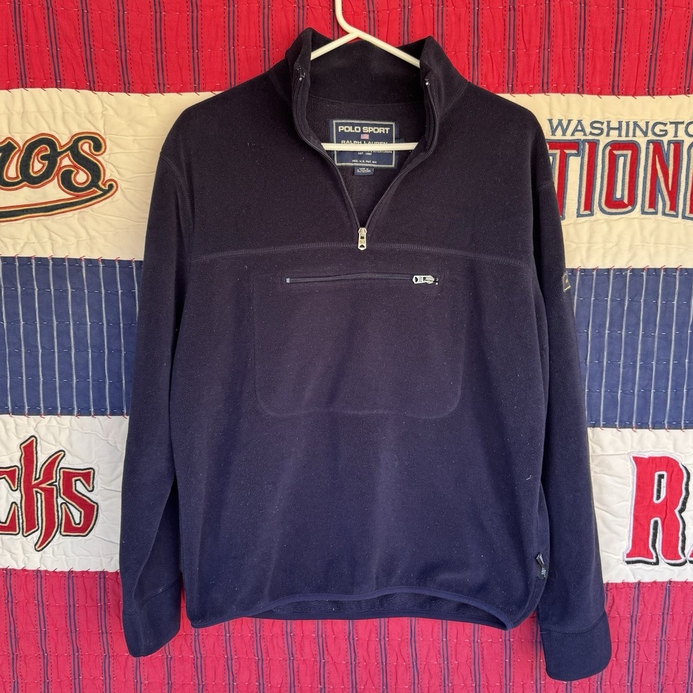 Size M - Polo Ralph Lauren Sport Fleece Jacket Black 1/4‎ Zip Kangaroo Pocket